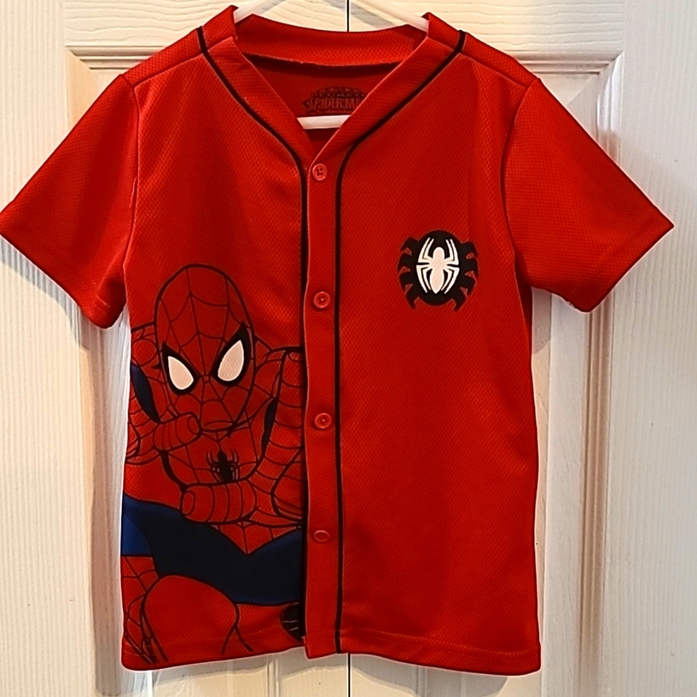 Marvel Spiderman size 5T button up tee/jersey.